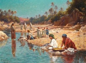 Lavandieres A Bou-saada by Alexis Auguste Delahogue