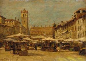 An Italian Town Square by Alexis Auguste Delahogue
