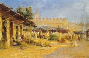 Scene De Marche A Biskra by Alexis Auguste Delahogue