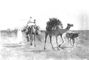 Famille En Deplacement Dans Le Desert by Alexis Auguste Delahogue