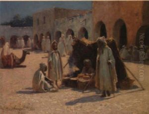 La Place De Biskra by Alexis Auguste Delahogue
