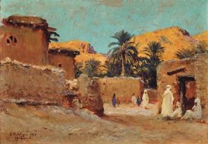 Arab Figures Resting Before A Mountainous Backdrop, Algeria