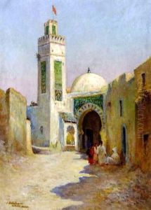 Scene De Rue Animee Au Maroc by Eugene Jules Delahogue