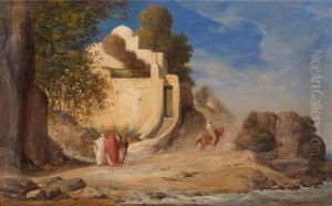 Orientalische Kustenlandschaft Mit Personen Und Reiter by Paul Delamain