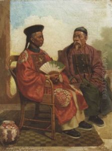Chinese Gentlemen In Conversation by Theodore Didier Delamarre