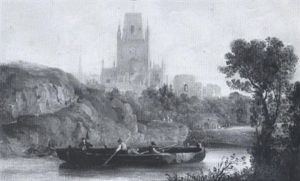 Landscape With Barges On A River Beneath A Church And Ruined Castle Landscape With Barges On A River Beneath A Church And Ruined Castle