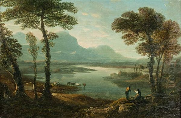 Lake And Mountain Landscapes With Figures, A Pair - view 1