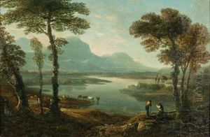 Lake And Mountain Landscapes With Figures, A Pair by Solomon Delane
