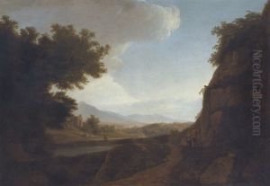 An Italianate Landscape With Figures In The Foreground And Buildings Beyond by Solomon Delane