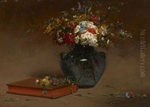 Composition Au Livre Et Au Vase De Fleurs by Hippolyte Pierre Delanoy