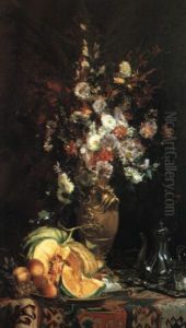 Nature Morte Aux Fleurs Et Potiron by Hippolyte Pierre Delanoy