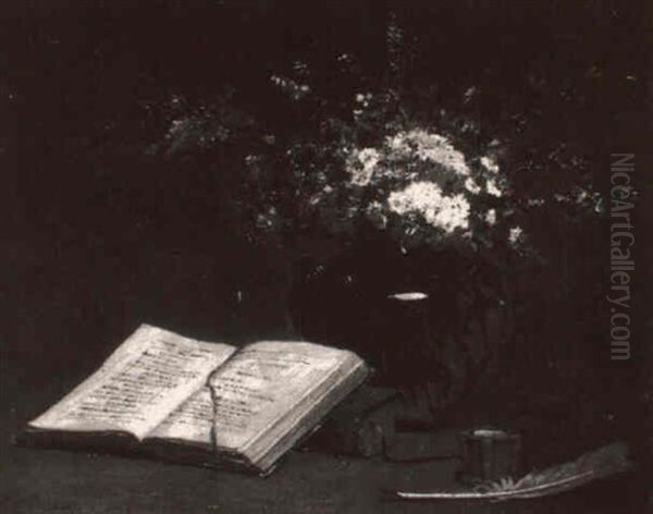 Vase De Fleurs Et Livre - view 1