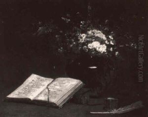 Vase De Fleurs Et Livre by Hippolyte Pierre Delanoy