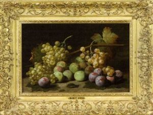 Still Life Of Grapes And Plums by Jacques Delanoy