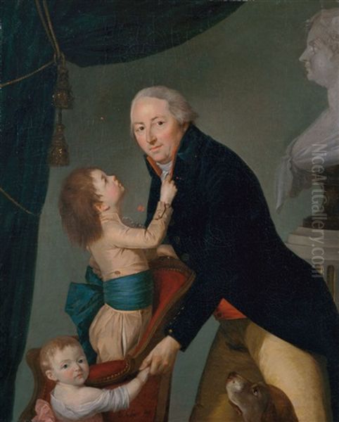 Familienbildnis. Zwei Kinder Und Der Vater Unter Der Portratbuste Der Mutter - view 1