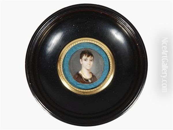 Portrait De Jeune Fille En Robe De Soie Brune Bordee De Gaze Noire Et Portant Un Sauttoir En Or A Double-chaine Retenant Un Camee - view 1