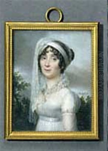 Portrait De Femme A La Robe Et Au Turban De Tulle Blanc - view 1