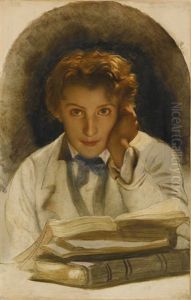 Portrait Of Joseph-carle-paul-horace Delaroche, Son Of The Artist, Half Length With A Pile Of Books by Paul Delaroche