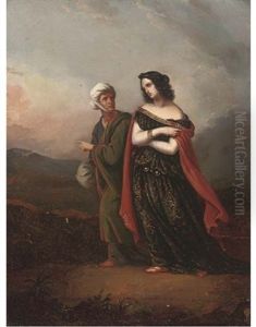 A Maiden And Her Servant On A Track At Dusk by Paul Delaroche