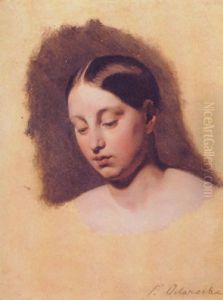 Portrait Of The Head Of A Young Woman - Madame Delaroche? by Paul Delaroche