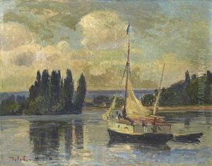 Voilier En Bord De Seine by Joseph Delattre