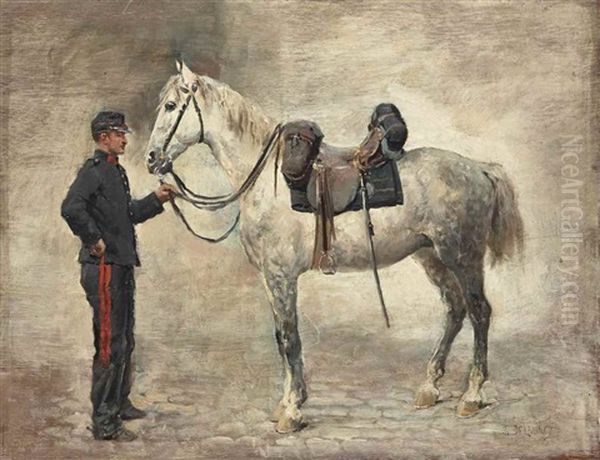 Cheval Selle Tenu Par Un Lad - view 1