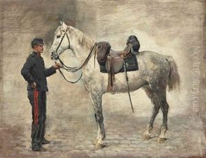 Cheval Selle Tenu Par Un Lad by Jules Delaunay