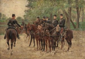 French Military On Horseback by Jules Delaunay