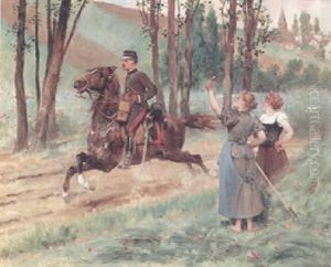 The Hussar's Admirers by Jules Delaunay