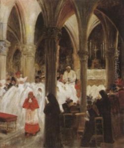 Erstkommunion In Gotischer Kirche by Jules-Elie Delaunay