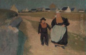 Bretonne Et Enfant Dans Un Paysage by Robert Delaunay