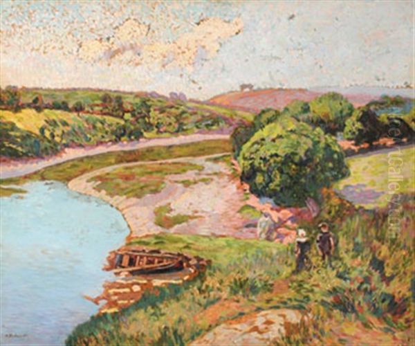 Breton Et Bretonne Au Bord De L'aven Ou Riviere A Kerscaff - view 1