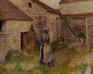 Travail A La Ferme, Jeune Fille Dans La Cour Travail A La Ferme, Jeune Fille Dans La Cour