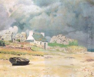 Barques Et Chaumiere Pres De La Greve by Henri Delavallee