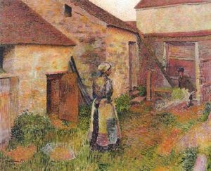 Travail A La Ferme - Jeune Paysanne Dans La Cour