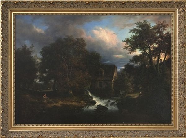 Landscape With Water Mill, Figures, And Grazing Cattle - view 1