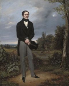 Portrait Of A Gentleman, In A Morning Suit Holding A Top Hat by Charles Claude Delaye