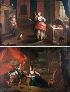 Paire De Scenes D'interieur by Paul Joseph Delcloche