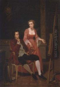 Maler Und Dame Beim Betrachten Eines Gemaldes by Marcelin Delechaux