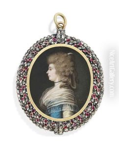 Lady In Profile To The Left, In Decollete Blue Dress With White Underdress, White Gauze Fichu With Sprigged Lace Trim by Francois-Louis-Joseph Delecour