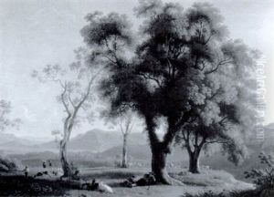 Pastoral Landscape With A Goat Herder Resting With Flock by Luigi (il Nebbia) Deleidi