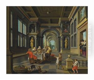 A Palatial Interior With The Parable Of Lazarus And Dives by Dirck Van Delen