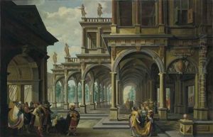 An Architectural Capriccio With Jephthah And His Daughter by Dirck Van Delen