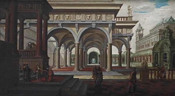The Forecourt Of A Palace With Guards Conversing - view 1