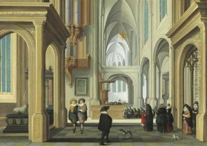 A Church Interior With Elegant Company Attending A Christening