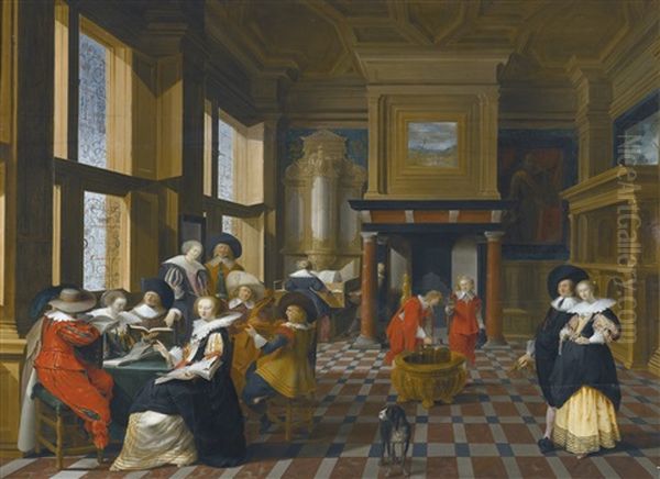 An Interior Scene With Elegant Figures Playing Music - view 1