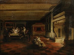 Elegant Figures Making Music And Reading In A Palace Interior by Dirck Van Delen
