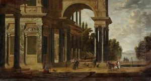 Architekturansicht Mit Figurenstaffage Architekturansicht Mit Figurenstaffage