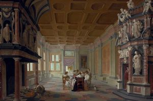 An Elegant Company Dining In A Richly Decorated Palace Interior by Dirck Van Delen