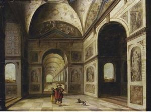 An Elegant Couple Conversing In A Loggia, Decorated With Grotesques An Elegant Couple Conversing In A Loggia, Decorated With Grotesques